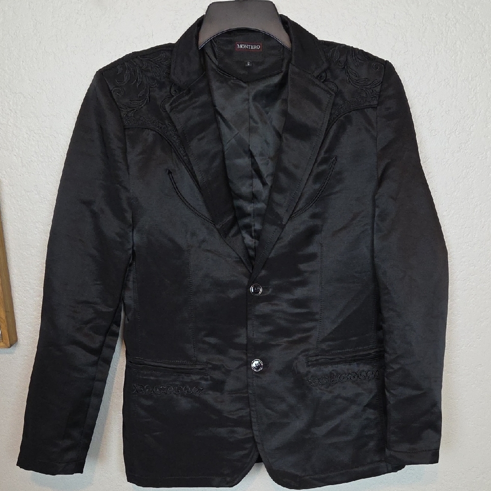 Montero Mens Embroidered Western Black Blazer